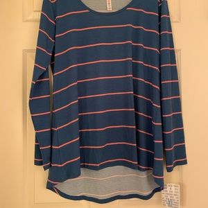 Blue and coral striped long sleeve Lularoe Lynnae